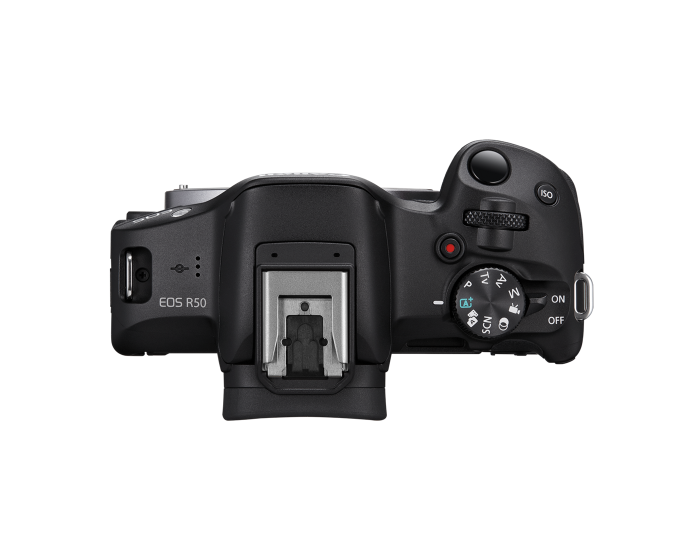 نمای بالای دوربین Canon EOS R50 و کنترلهای اصلی